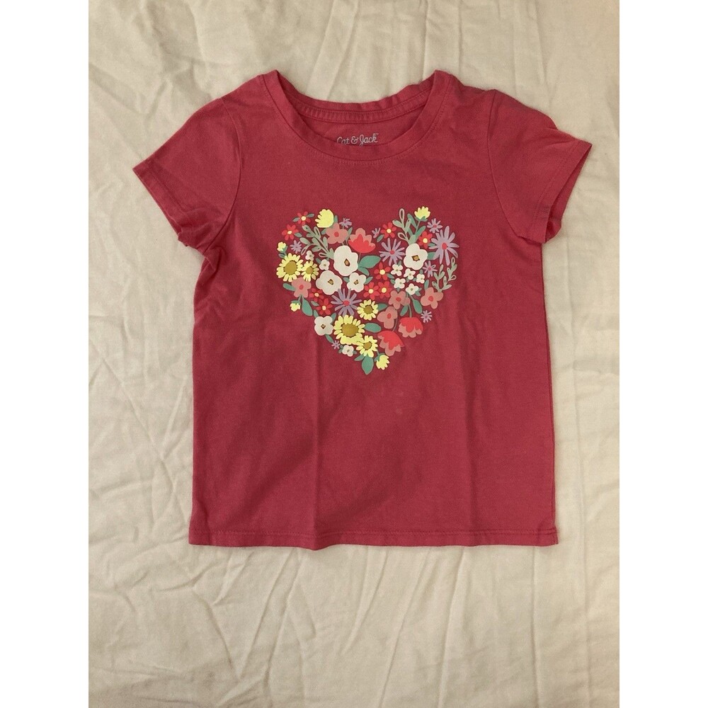 5T Cat & Jack girls clothes - 1 piece T shirt | pink, heart and flowers theme